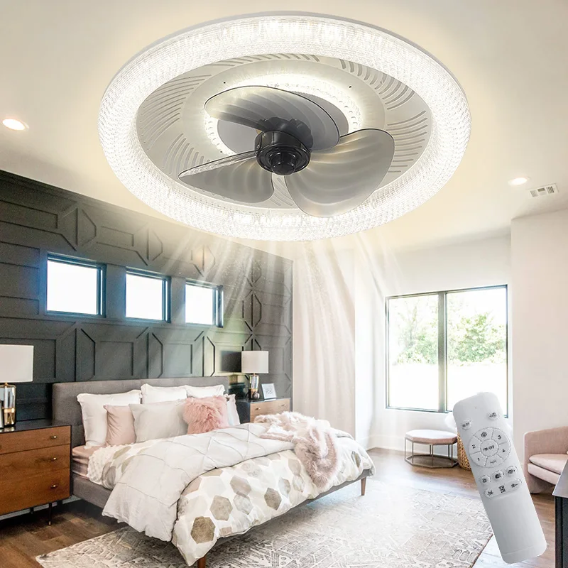 

Modern White Ceiling Fan Light Remote Control Led 120W Dimmable For Bedroom 4-Speed Fan Adjustable In Kitchen Dining Room