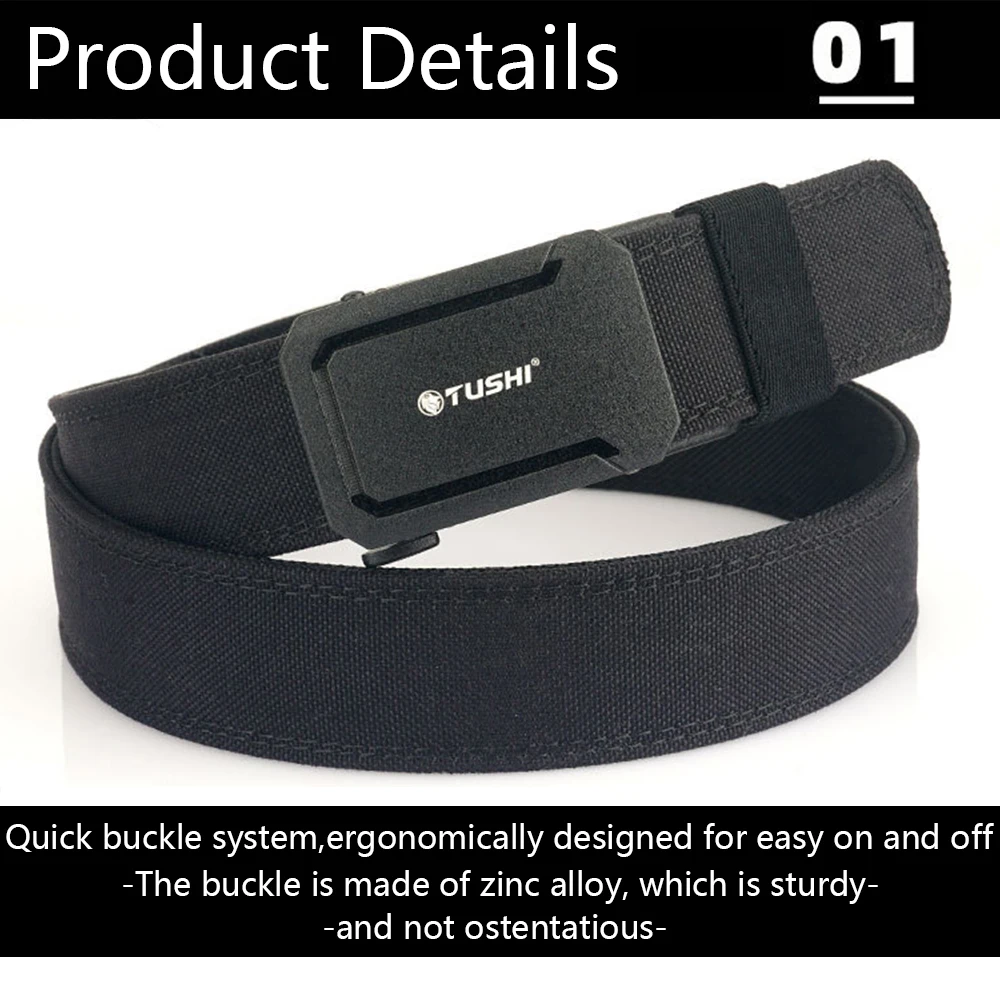 TUSHI Neuer Militärgürtel für Herren, robustes Nylon-Metall, automatische Schnalle, Polizeistand, taktischer Gürtel, Outdoor-Gürtel, IPSC-Zubehör – Detail 6