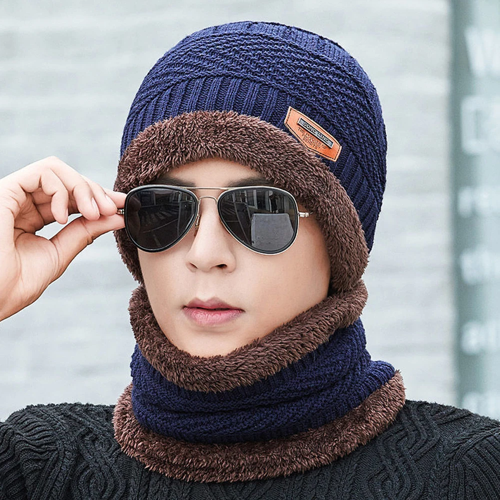 Winter Beanie Hat for Men Women Knitted Thick Wool Neck Scarf Cap Balaclava Mask Bonnet Hats