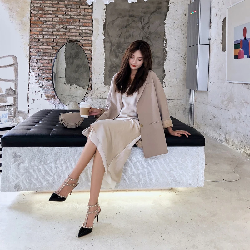 Designer Shoes Pointed Toe Rivets Brand Sandals Sexy Evening Dress Shoe Women's Sandals With Heels Elegant Women Shoes8-10CM