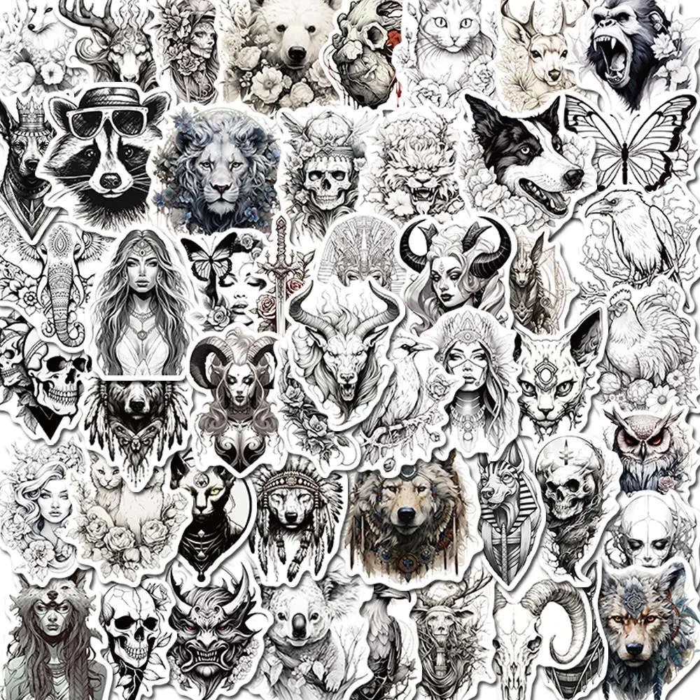 

10/25/50PCS Black And White Animals Stickers For Car Bike Motorcycle Laptop Skateboard Decoration Waterproof Decals