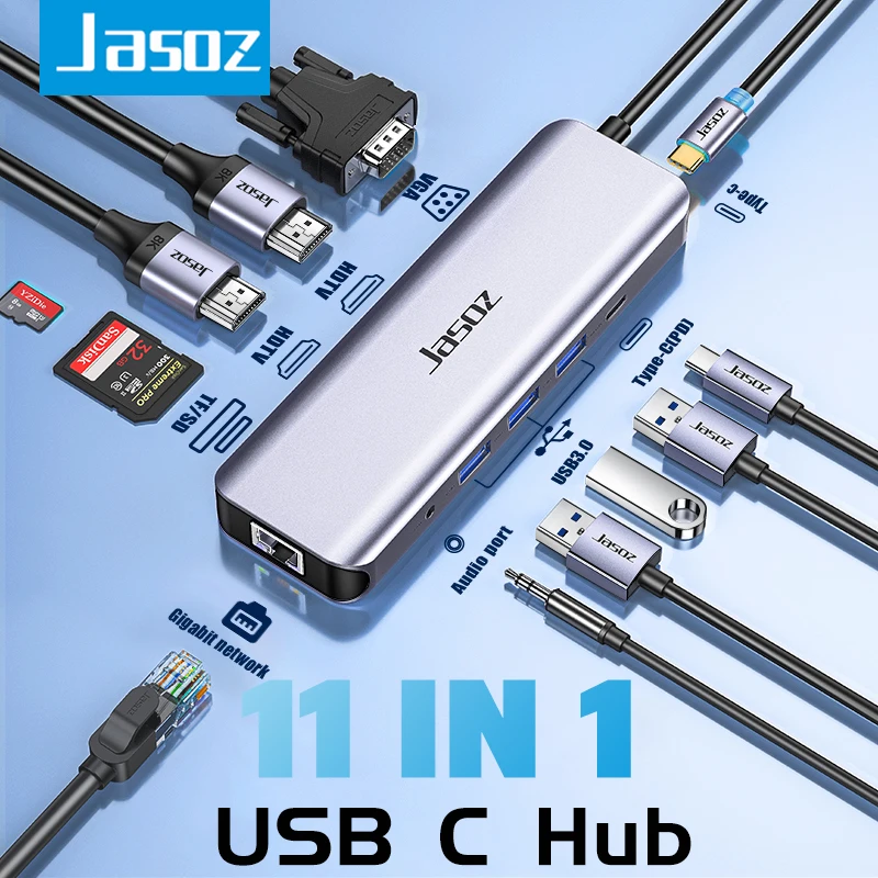 Jasoz Usb C Hub Tipo C A Hdmi Rj45 Adattatore Usb 3.0 11 In 1 Usb C A Usb Dock Station Per Macbook Pro Air Switch Usb C Splitter