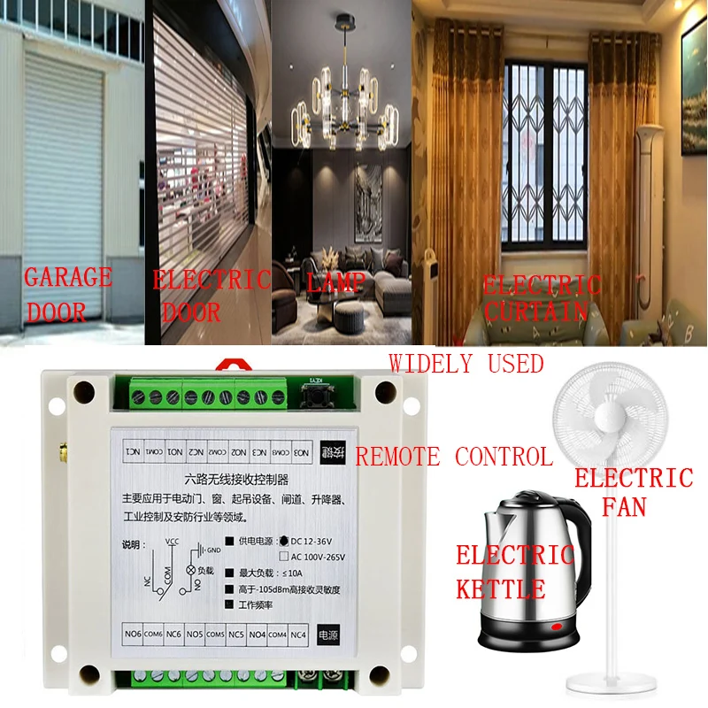 Relé rf Controle Remoto sem Fio Interruptor Receptor Transmissor Sucção Antena para Luz Led ou Motor 2000m Dc12v 24v 36v 6ch 30a - Image 3