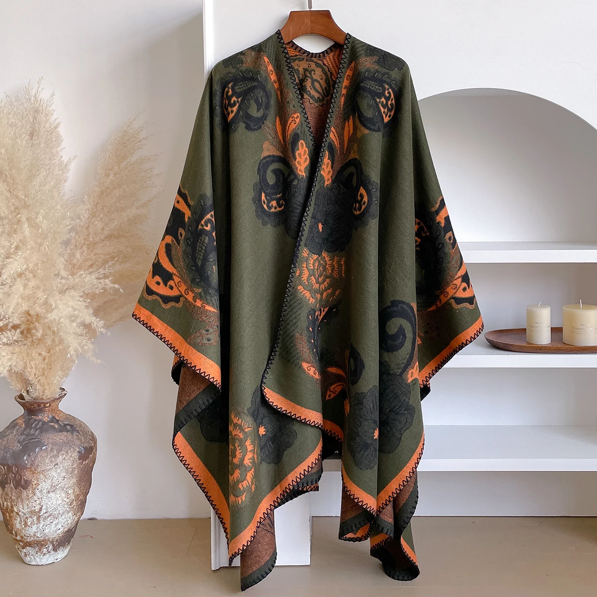 Brand Fashion Winter Cashmere Shawl for Women - Oil Painting Floral Printed Pashmina Thick Scarf, Wrap & Poncho