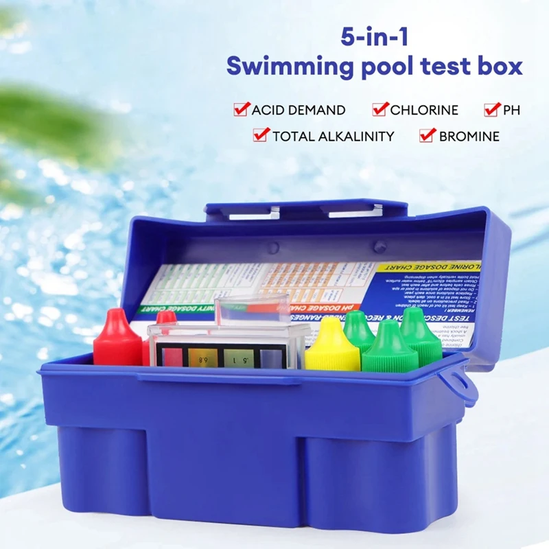 5-Way Test Kit Pool & SPA Acid Demand Chlorine Total Alkalinity Bromine PH Water Quality Tester Set