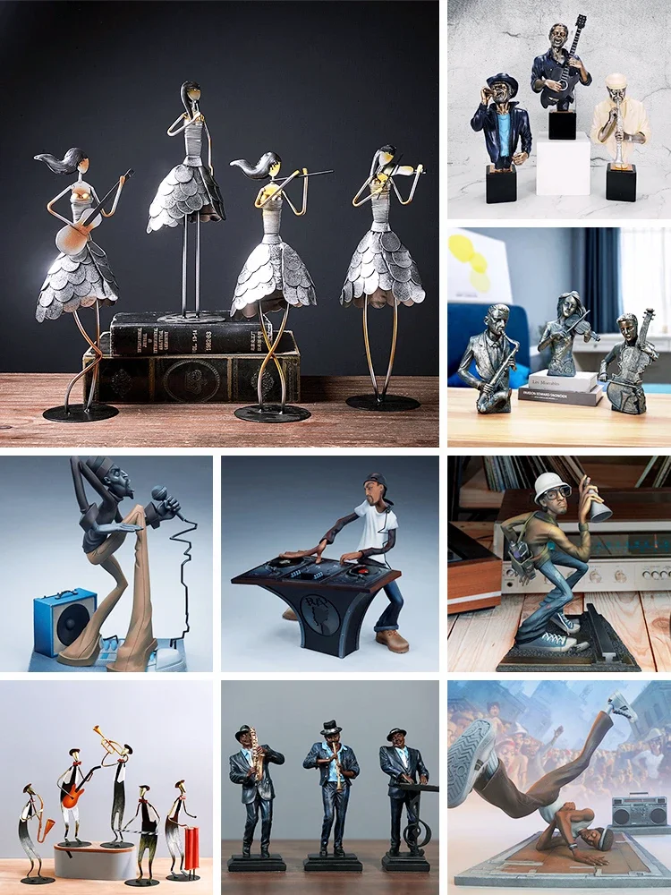 Creative-Rock-Band-Figurines-Retro-Musical-Instrument-Musician-Statue ...