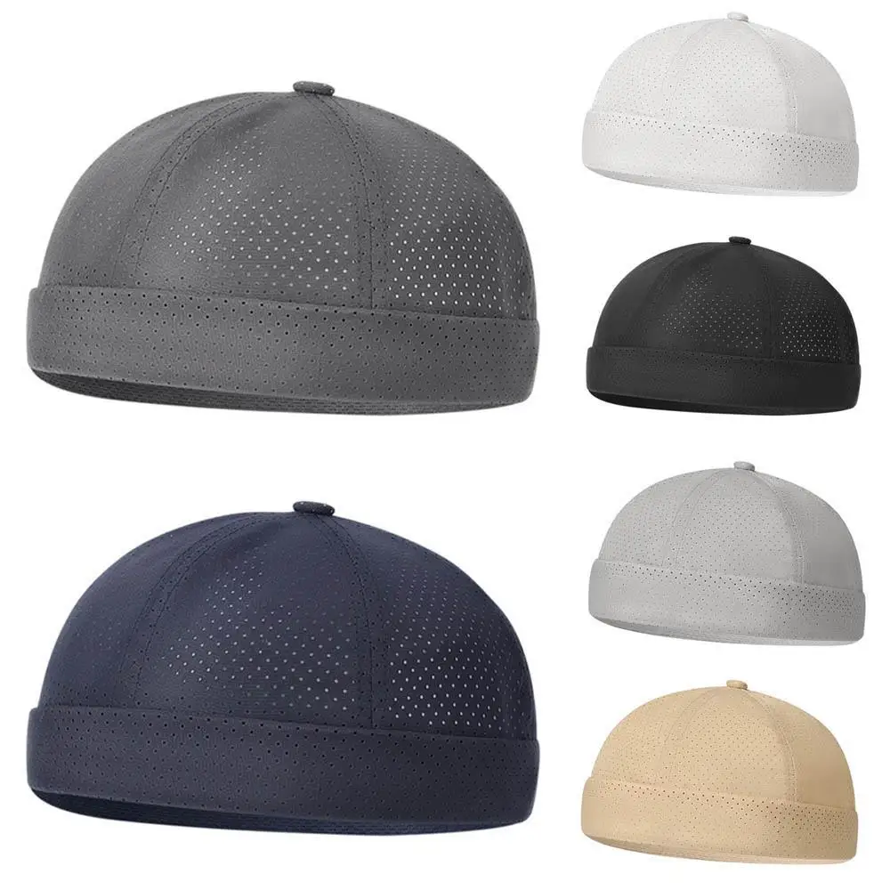 HOT Breathbale Skullcap Unisex Elastic Panels Docker Hat Streetwear Dome Hat Hip Hop Hats Adjustable Spring Mesh Brimless Caps