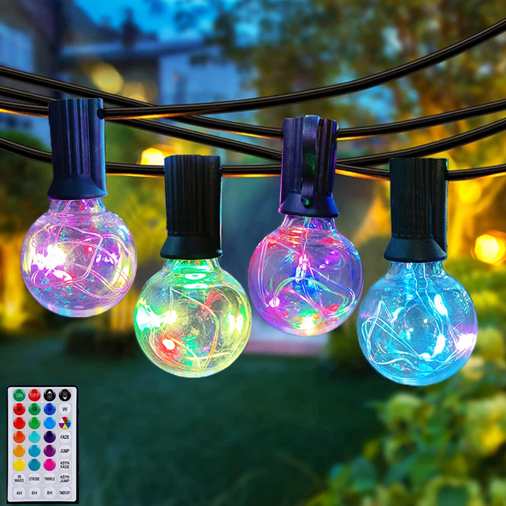 

RGB G40 Copper Wire Globe Bulb Lights String Outdoor Fairy Lights Remote Dimmable for Wedding Xmas New Year Backyard Patio Party