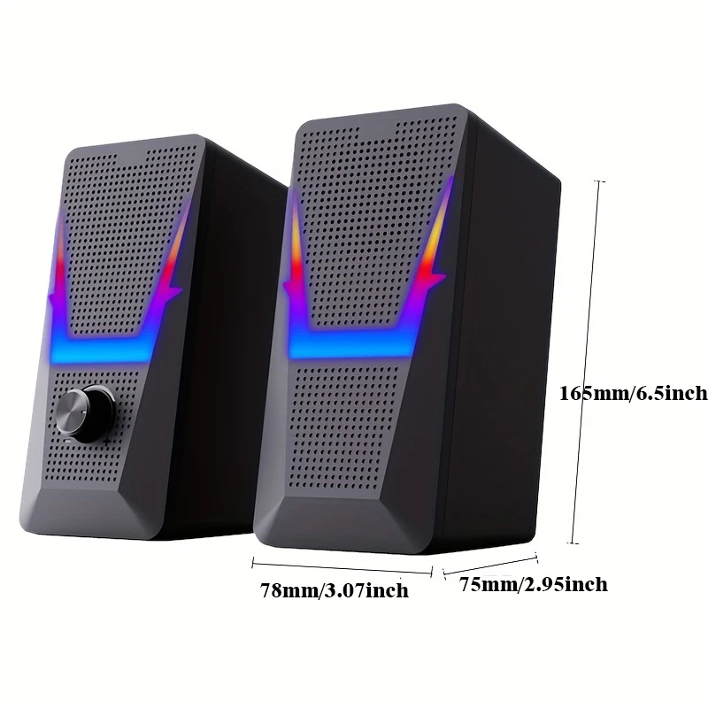 2.0 스피커 RGB 라이트 서브 우퍼 사운드 박스, PC 게이머, 컴퓨터, TV, 전화, 노트북용 미니 휴대용 스피커