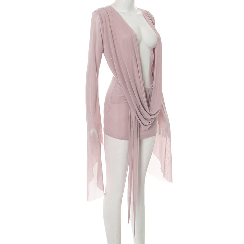 ajustement robe mini manches longues transparente