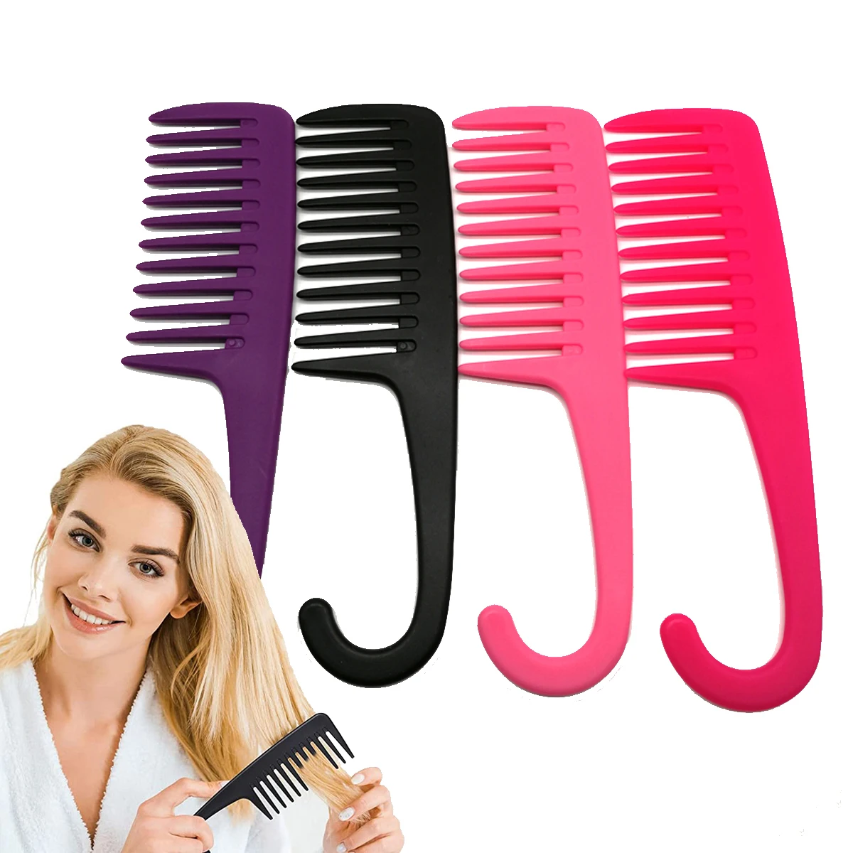 두꺼운 넓은 이빨 빗, 내열성 미용 헤어 브러시, 튼튼한 플라스틱 정전기 방지 엉킴 방지, 곱슬 젖은 머리 빗, 5 개