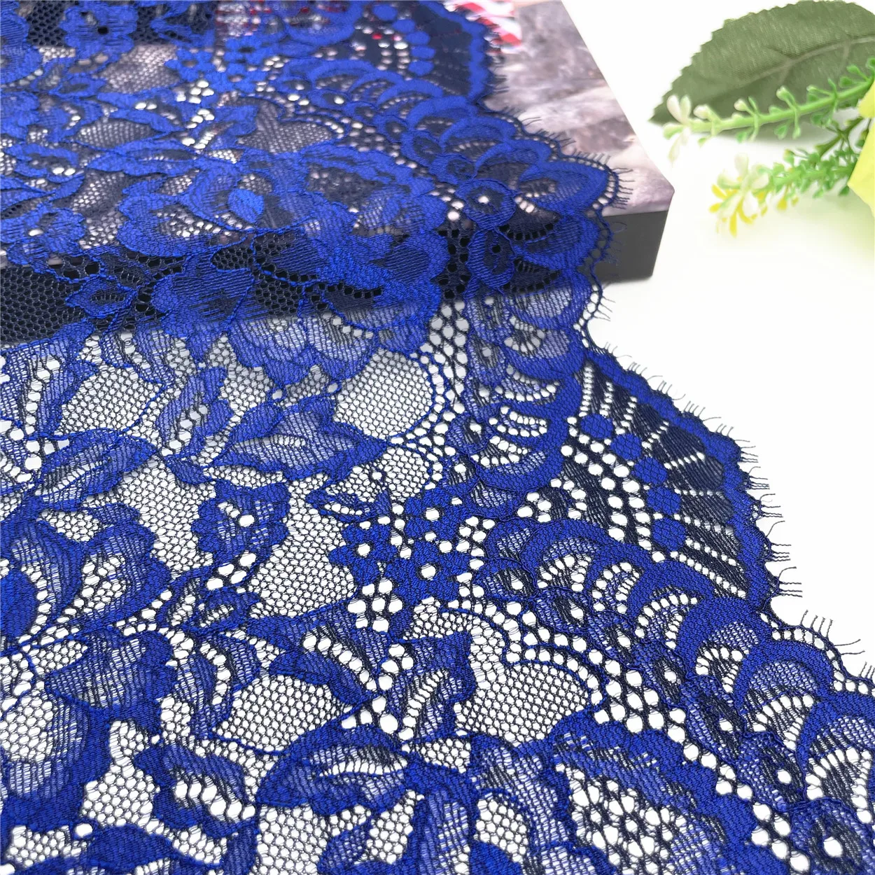 3y/Lot Width 8 1/2 inch (22cm) Pretty Blue Navy Elastic Eyelash Lace Trim 2