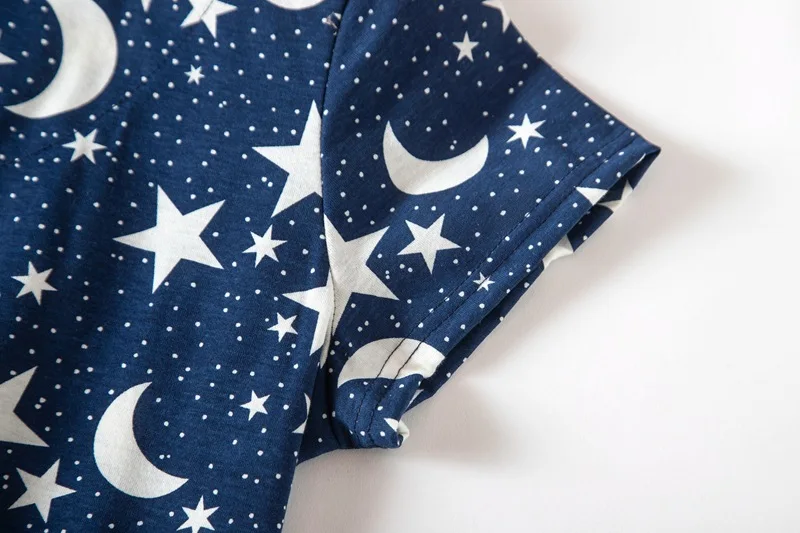Sexy Nightwear Women with Star Moon Pattern Cotton Loungewear Round Neck Laides Sleepwear Girl Pajamas Dress Nightgown Big Size