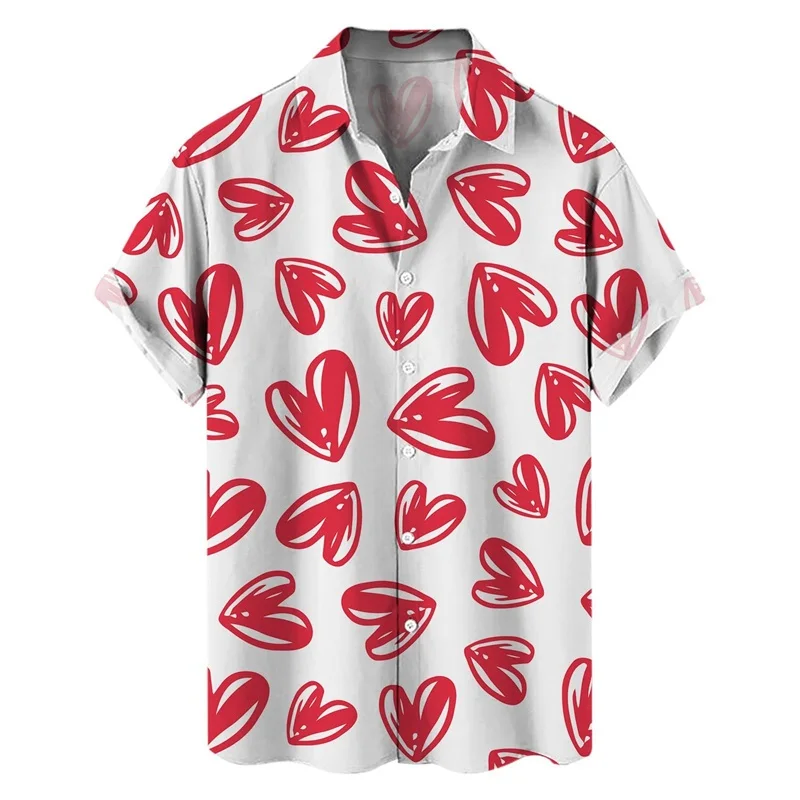 thumbnail image 1 of Camisas con botones para el día de San Valentín con estampado 3D para hombre, camisas casuales de verano de manga corta con cuello extendido para la playa, camisas de moda para hombre, 1 of 5