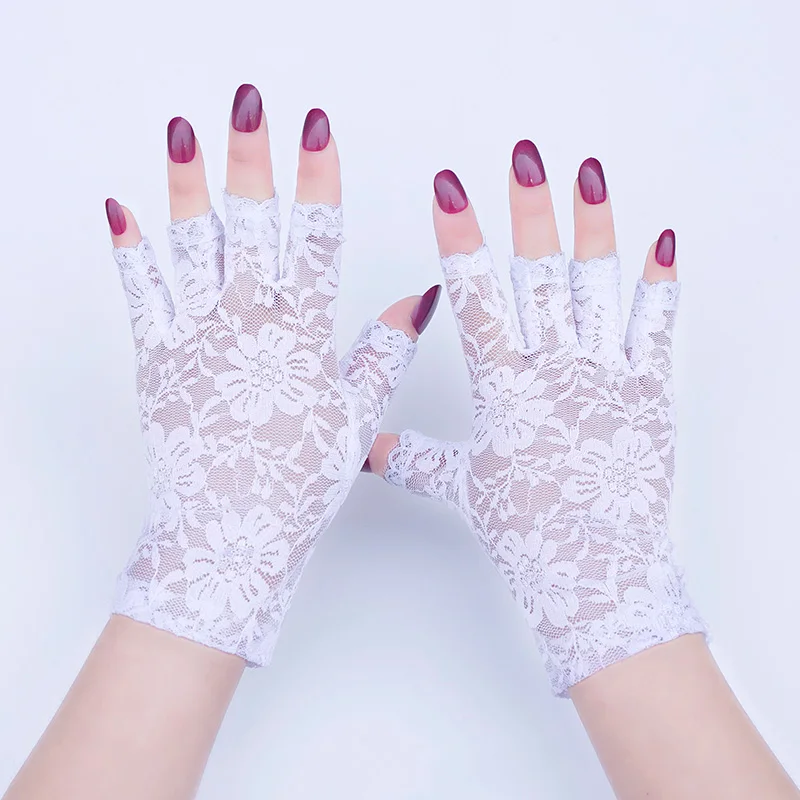 Fingerless Half Finger Lace Sun Protection Gloves For Women Driving Bride Ladies sunscreen gloves