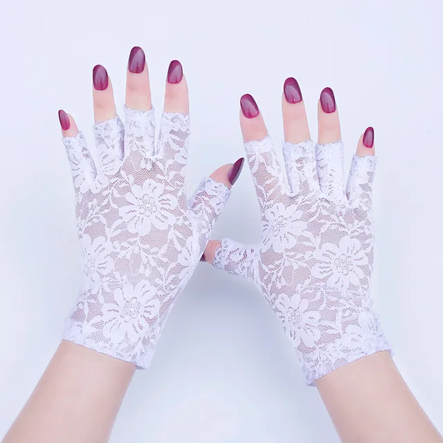 Black Fingerless Sexy Lace Gloves Women Sun Protection Gloves Women Driving Mittens For Bride Ladies Half Finger Fishnet Gloves 6