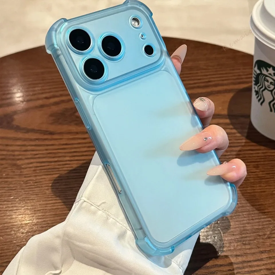 Luxury Candy Color Matte Transparent Airbag Phone Case with Bumper Shockproof Protection