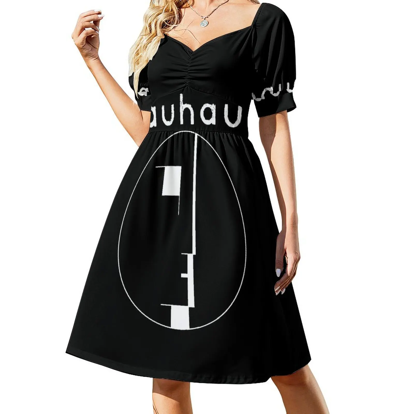 Bauhaus post punk 80s versión retro blanca vestido de manga corta ropa estética ropa de mujer