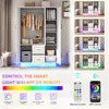 75” Tall 3 Doors Armoire Wardrobe Closet with 2 Drawers and LED Lights, Modern Closet Wardrobe Cabinet with Shelves and Hanging 4