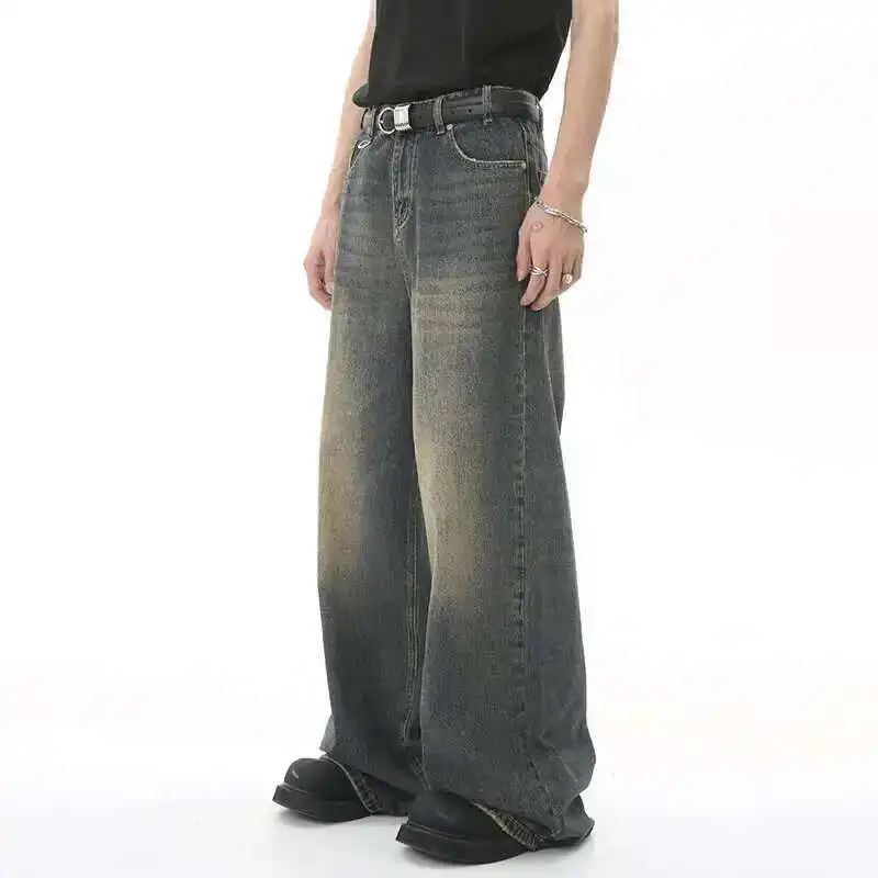 Men's Vintage Jeans Fashion Washed Street Casual Wide Leg Denim Pants Summer Distressed Loose Male Versatile Trousers 9C354 men jeans mens jeans jeans trousers washed jeans denim trousers