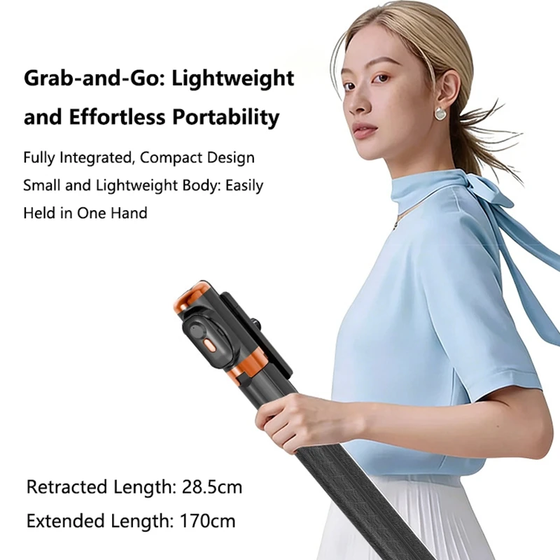 1,7 m Selfie-Stick-Stativ mit zwei Aufhelllichtern, kabelloser Bluetooth-Fernbedienung, 360° drehbarer, tragbarer Handyhalterung_voghion.com