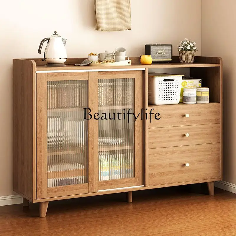 

Solid Wood Sideboard Burlywood Sideboard Cabinet New Chinese Small Apartment Cabinet Storage Kitchen Locker