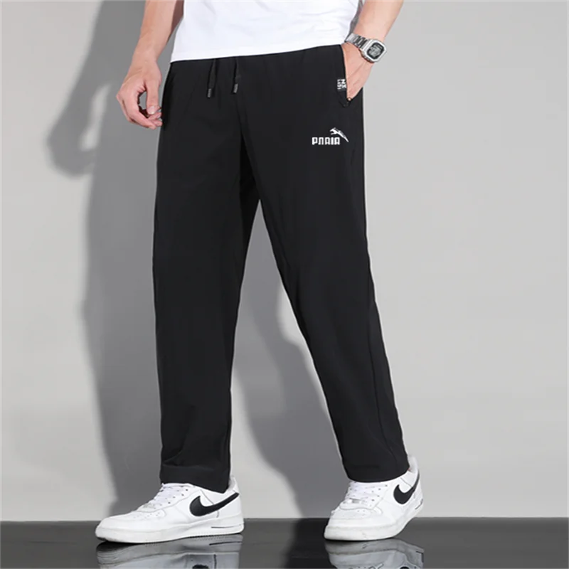 Elastic waist, high-end ice silk pants, spring, summer, autumn fashion casual pants, straight leg