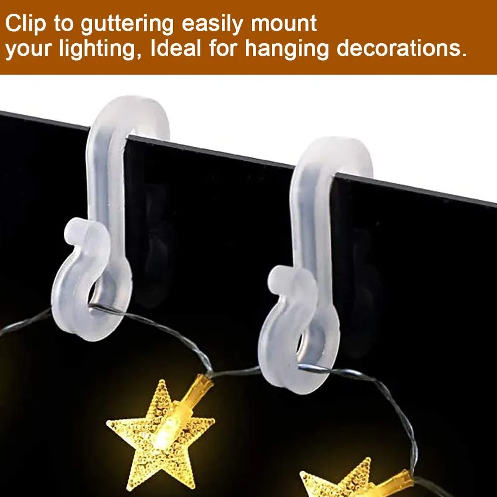 Plastic Gutter Hooks Clips 50 pcs For Outdoor Christmas Icicle Fairy Lights Clips Outside Wedding Securing Lights Hook Decor