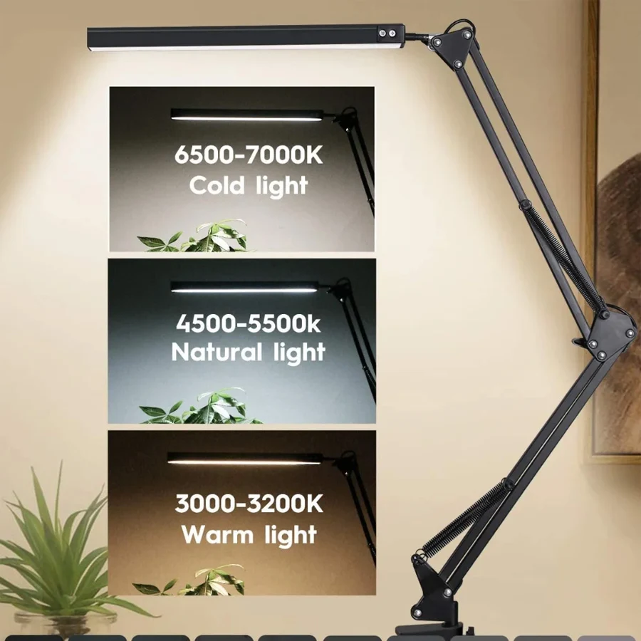 Adjustable LED Desk Lamp with Clamp - Dimmable Eye-Caring Light, 10 Brightness Levels & 3 Lighting Modes