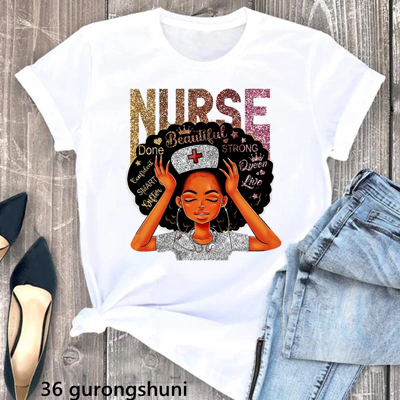 Футболки с принтом медсестры, черной девушки, волшебный Grpahic, Женская афро-королева меланина, красивая прочная футболка, женская футболка с принтом Love, медсестры, Life женская футболка с принтом в виде медсестры