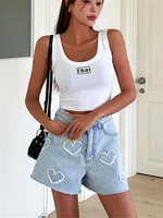 REALEFT High Waist Washed LOVE Printed Women's Denim Shorts 2024 New Spring Summer Casual Jeans Chic Straight Pants Female - Image 5