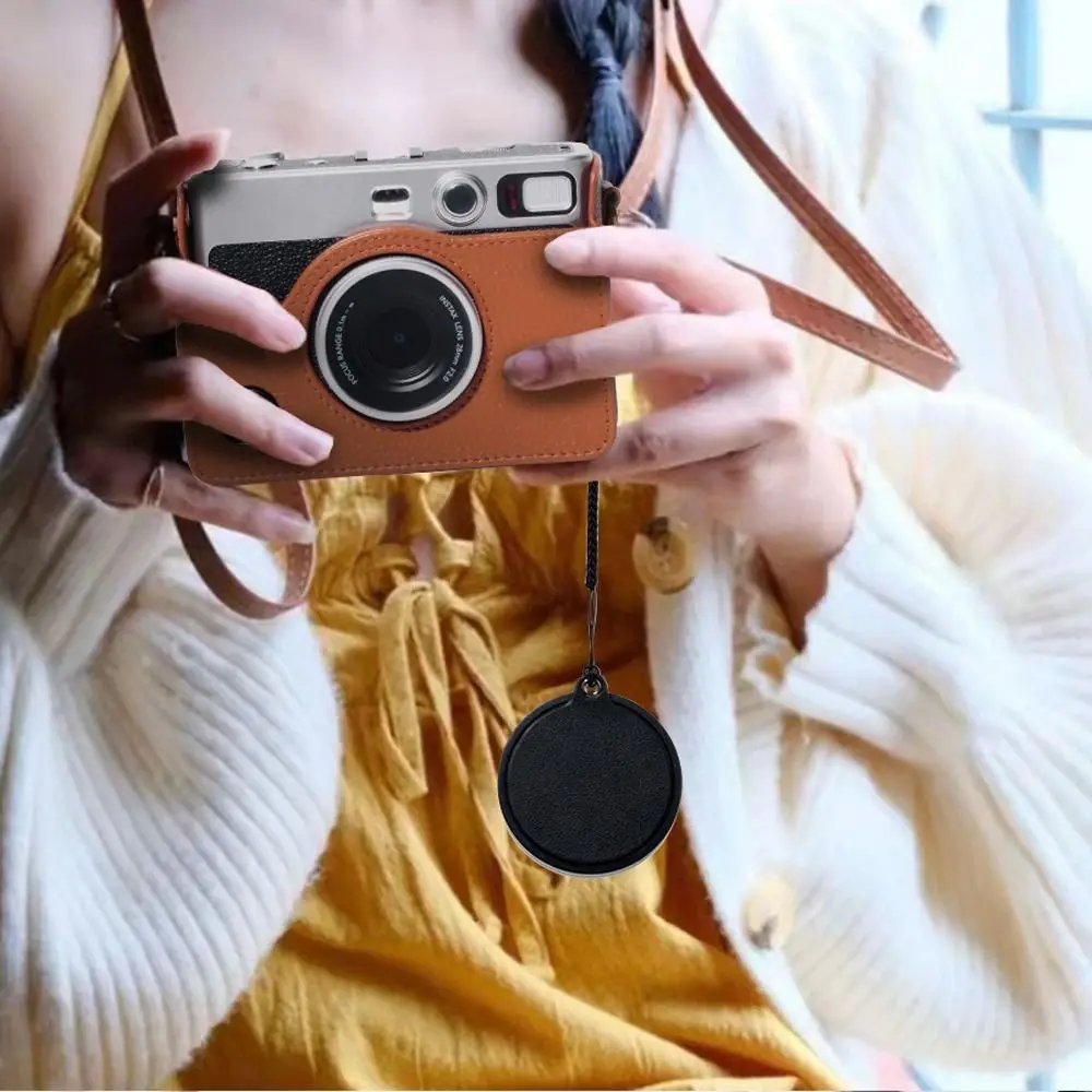 Camera lens cap camera protection cap camera lens cover camera cover Genuine Leather Lens Cover Sticker Self Adhesive Anti Drop Lens Cap Stable Black for Fujifilm Instax mini EVO