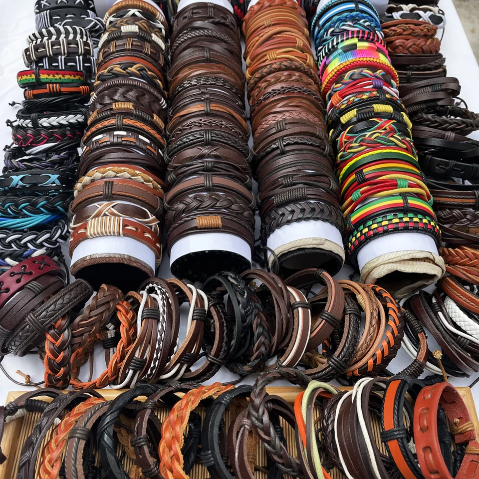 Wholesale Bulk 100Pcs/Lots Genuine Leather Cuff Bracelets For Men Women