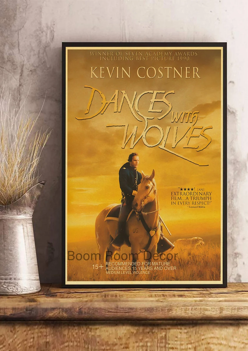 Modern Coffee Shop Decor: Vintage Kraft Paper Movie Poster, Dances With Wolves