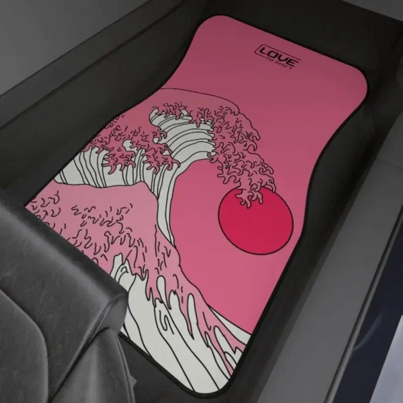 

Pink Great Wave Car Floor Mats Set Foot-Mat for Kanigawa, Made in the USA