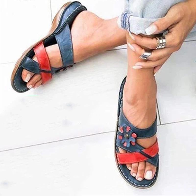 Gladiator Sandals Women's Summer Floral Comfortable Sandals Ladies Strap Slippers Roman Female Flip Flops Outdoor Sandals Cusion