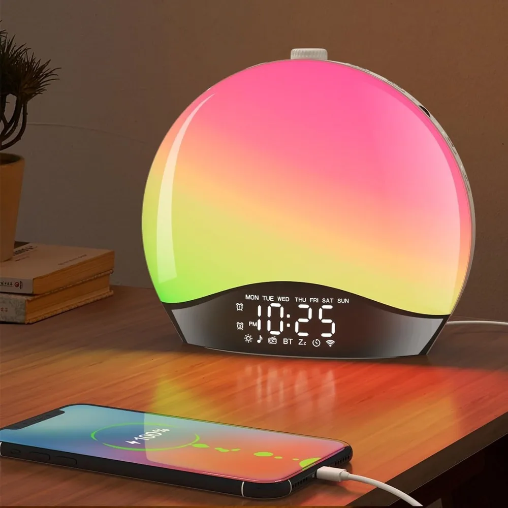 

Smart Wake-Up Light with Bluetooth Colorful Bedside Lamp and Sunrise and Sunset Simulation Natural Wake-Up Light