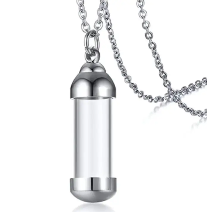 Collana Ciondolo Porta Ceneri A Cilindro In Acciaio Inox | Urna Funeraria Per Ceneri Umani E Animali | Regalo Commemorativo