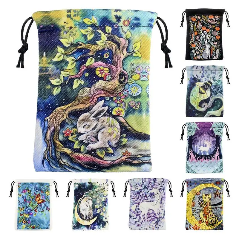 Tarot Card Bag Composite Velvet Drawstring Storage Bag Tarots Storage Bag Rune Dice Bag Jewelry Pouch 13x18cm 8 Design Styles