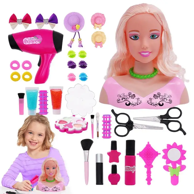 Makeup Doll Head for Kids Vivid Hairdresser Doll Head Interesting  Multifunctional Simulation Hairstyling Set 36pcs Girls