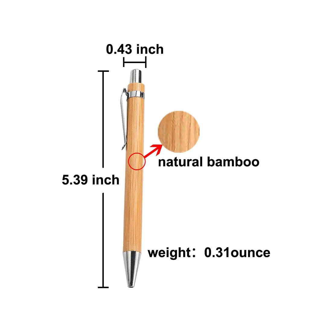 대나무 나무 볼펜, 총알 팁 비즈니스 서명 펜, 사무실 학교 문구, 도매 대나무 펜, 1.0mm, 100 개
