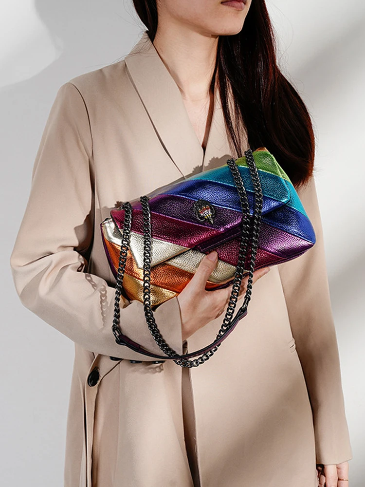 WUXIATE New Kurt G Luxury London Rainbow Women Shoulder Bag Size 27cm CrossBody Bag Shopping Tote Purse