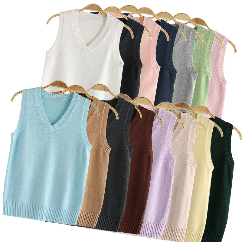 Adult Girls Secondary School Uniform Sweater Vests Female Waistcoats Sleeveless Cosplay Anime Knitting Coats
