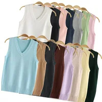 2024 Adult Girls Secondary School Uniform Sweater Vest Female Waistcoat Sleeveless Cosplay Anime Knitting Coat 1
