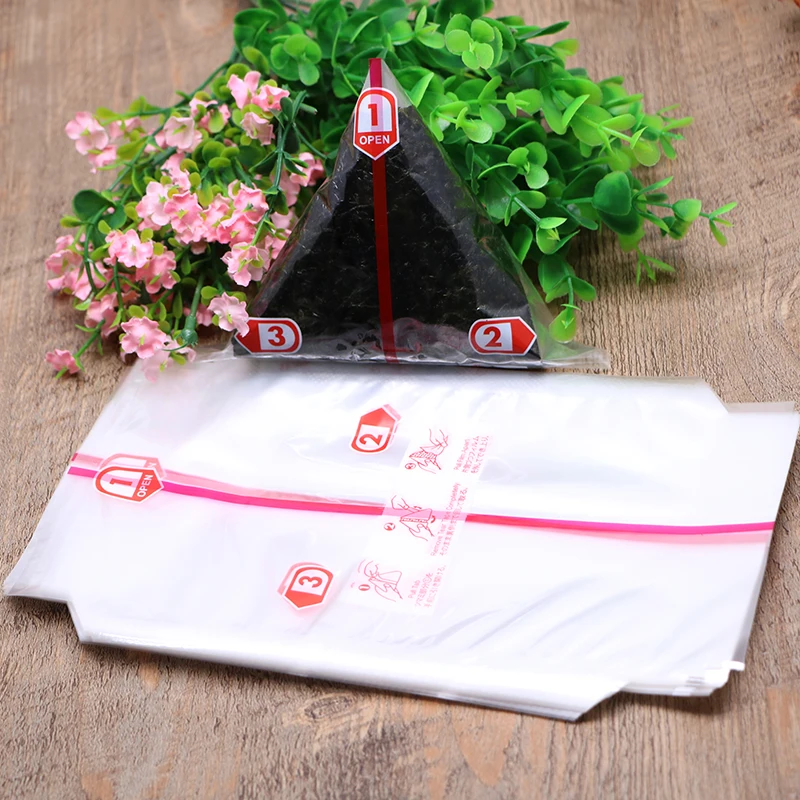 100pcs Triangular Rice Ball Packaging Bag Nori Seaweed Onigiri Sushi Plastic Bags Easy Tear Portable Bento Accessories sushi packaging bags