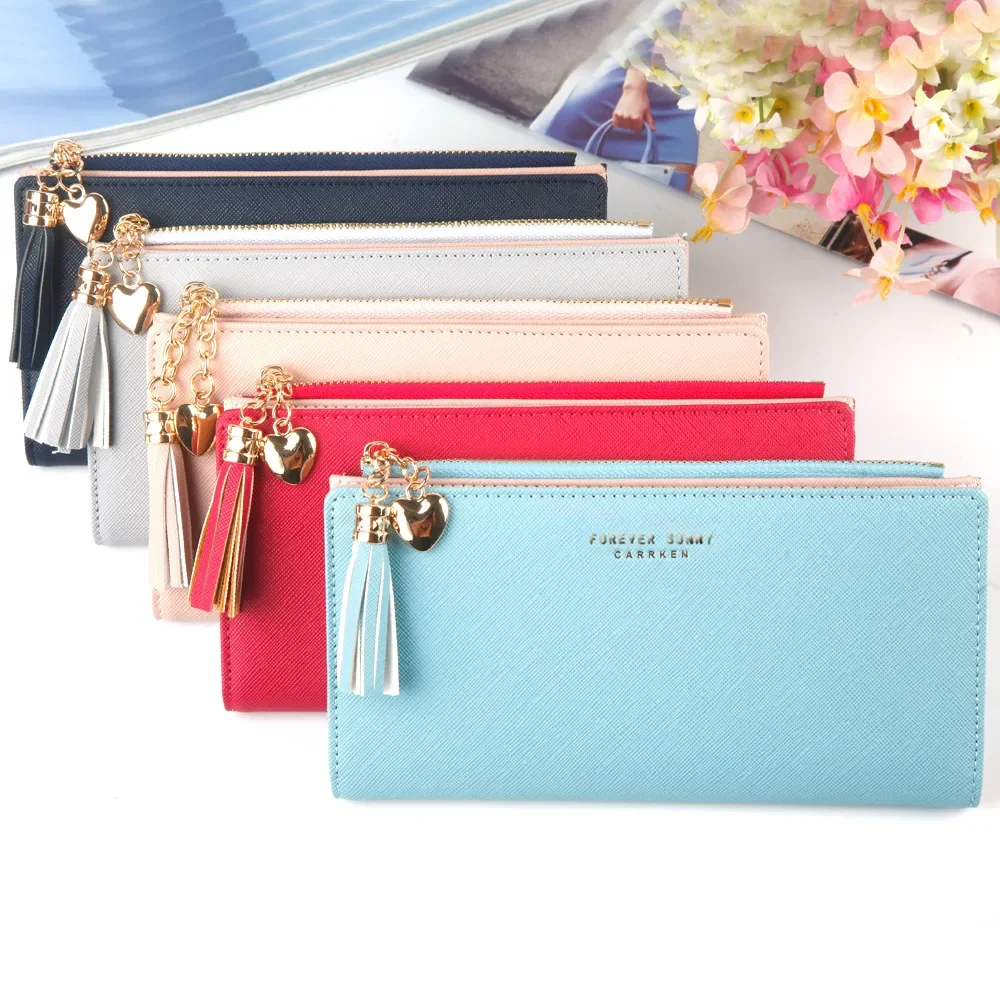 Women's Long Wallet,Multi Card slots Handheld Clutches,Tassel Zipper Clutch Purse,Slim Large Capacity Leather Mobile Phone Bag