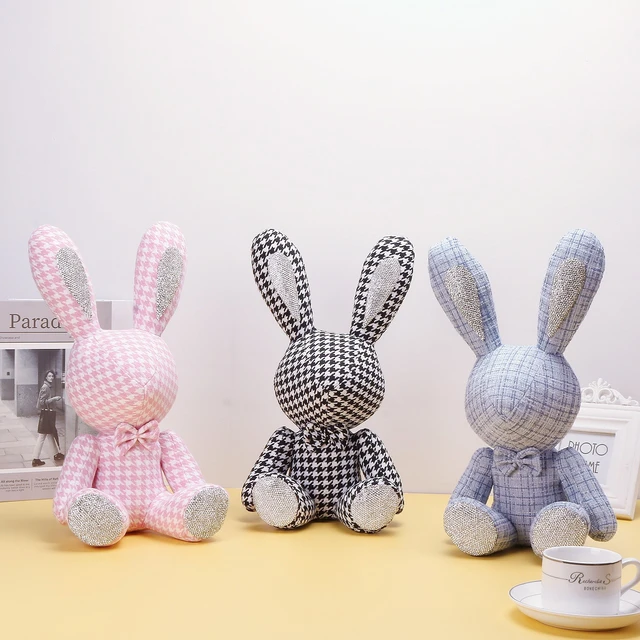 New Cute Diamond Inlaid Rabbit Plush Toys 38cm Bunny DIY Doll Ornament  Creative Gifts Accompany Xmas Birthday Toys For Children