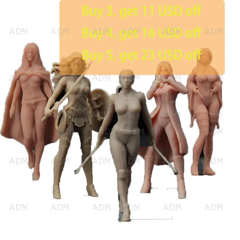 

1/64 Resin Figure Sexy Female 5 People American Movie Figures Resin GK Model 3D Printing Miniature Model Doll Unpainted DIY Toy