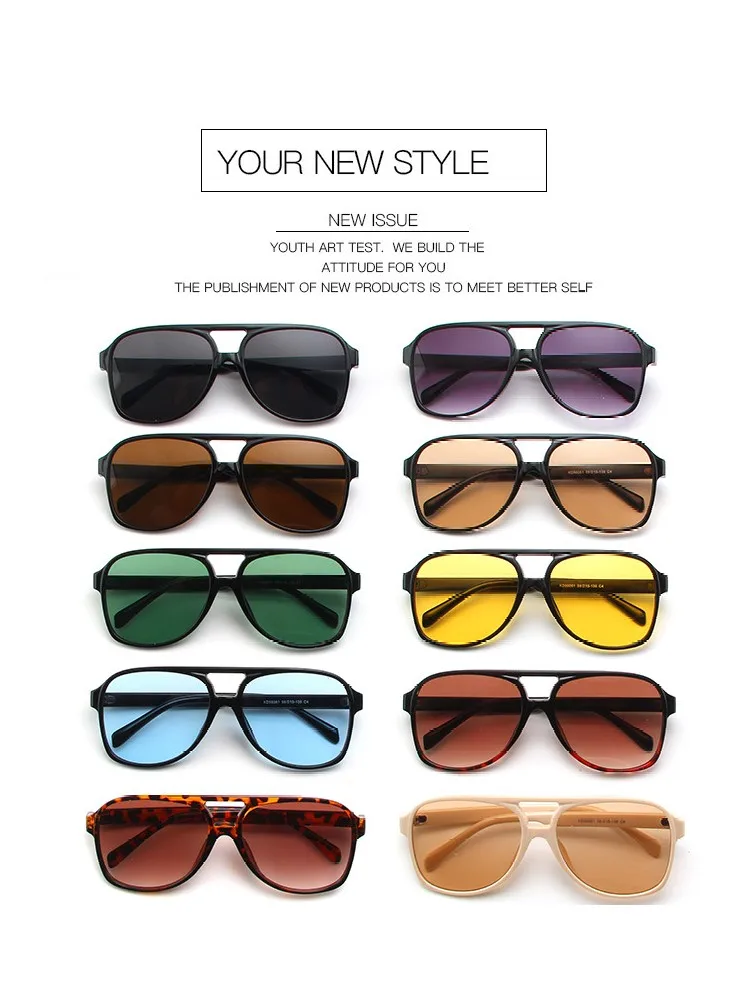 Очки солнцезащитные женские в стиле ретро, винтажные брендовые большие брендовые солнечные очки в квадратной оправе, чёрные желтые, в стиле Ins