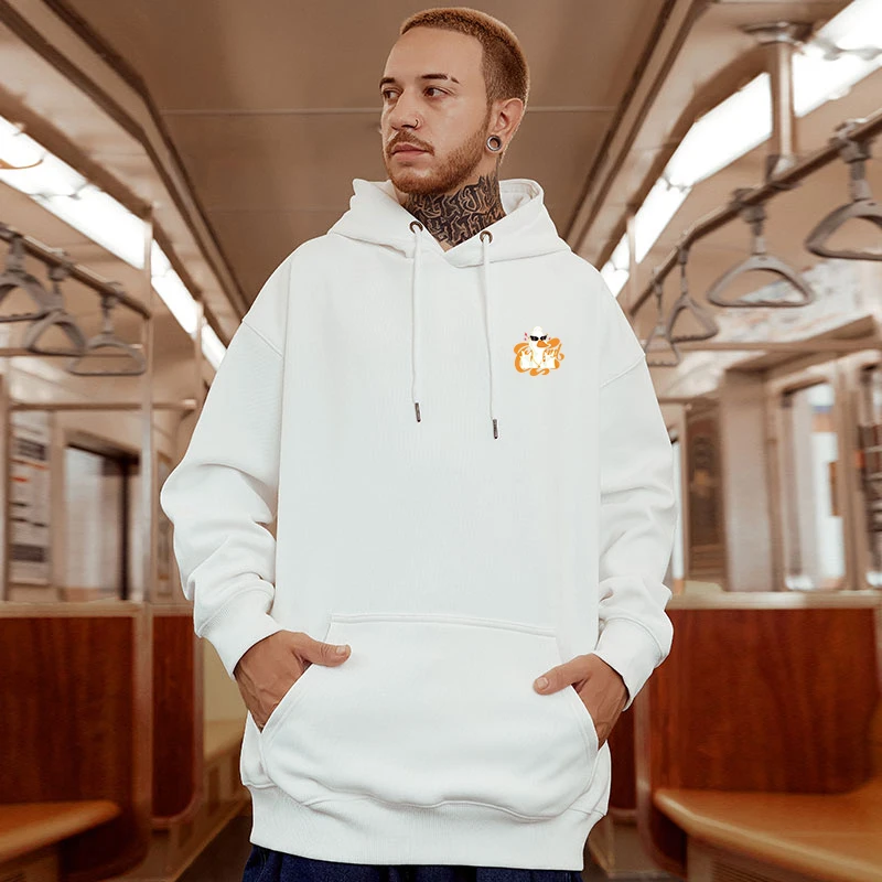 Casual Style Fashion Sweater Hooded Autumn And Winter Literary Trend New Men's Pullover Popular Print And Plush